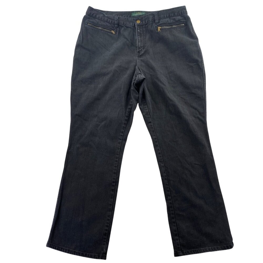 Lauren Ralph Lauren Womens Jeans Size 16W Black Denim Straight-Leg Zip Pockets